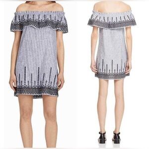 PARKER Jeanette Linen Blend Off the Shoulder Mini Dress Beach EUC Size XSmall